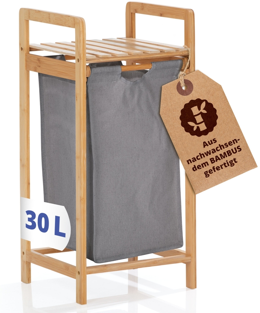 LUMALAND Bambus Wäschekorb mit ausziehbarem Wäschesack - 33 x 33 x 73 cm - Dunkelgrau Bild 1