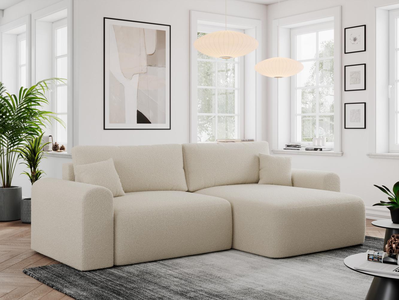 MKS Meble 'Nelson' Ecksofa mit Schlaffunktion und Bettkasten, L-form, Beige, Boucle Bild 1