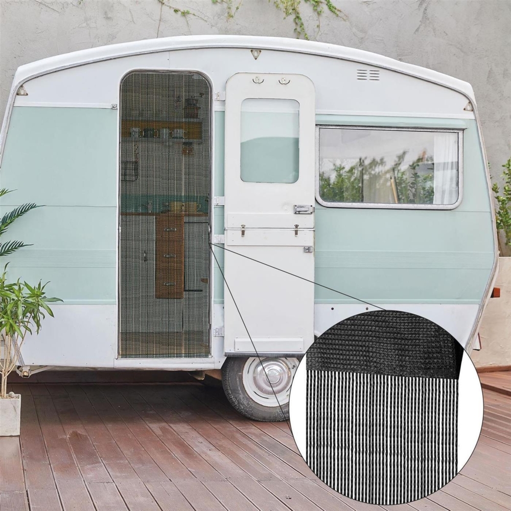 Fadenvorhang ( 56x185cm ) in Schwarz - inkl. Gardinenstange "einfache Montage" - in , Caravan Camping Fadengardine ideal für Wohnwagen / Wohmobil Bild 1