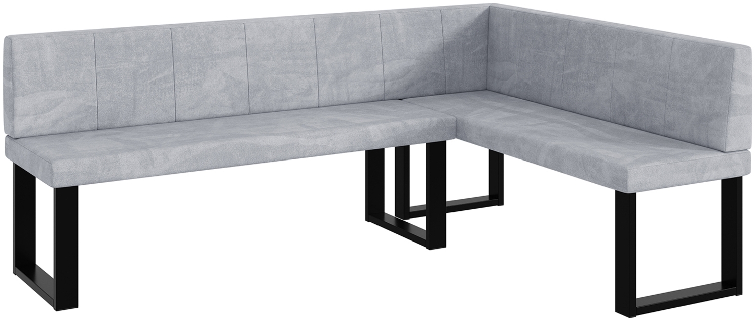 MEBLINI Eckbank für Esszimmer - Küchenbank - Essecke - Sitzecke Küche - PETER - U-Beine 142x196x87cm Rechts - Hellgrau Samt Bild 1