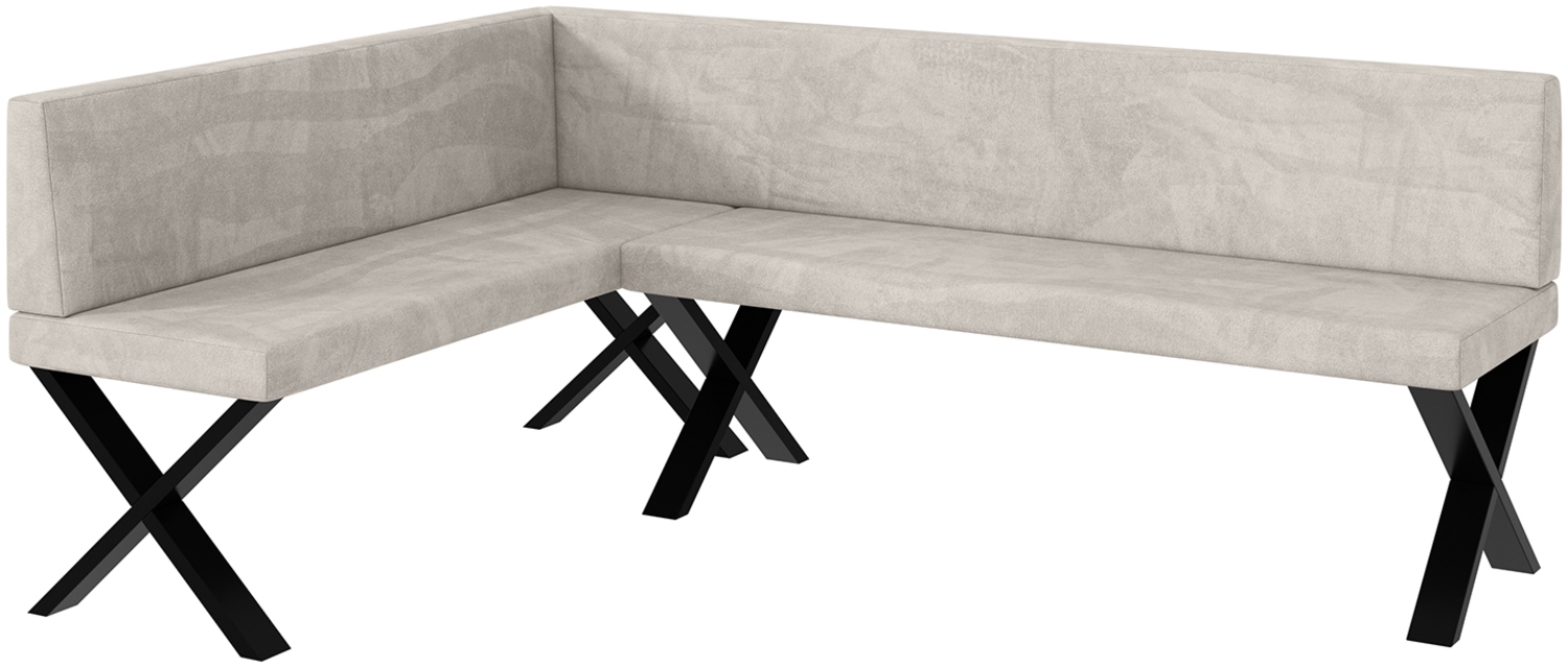 MEBLINI Eckbank für Esszimmer - Küchenbank - Essecke - Sitzecke Küche - TONI - X-Beine 142x196x87cm Links - Beige Samt Bild 1