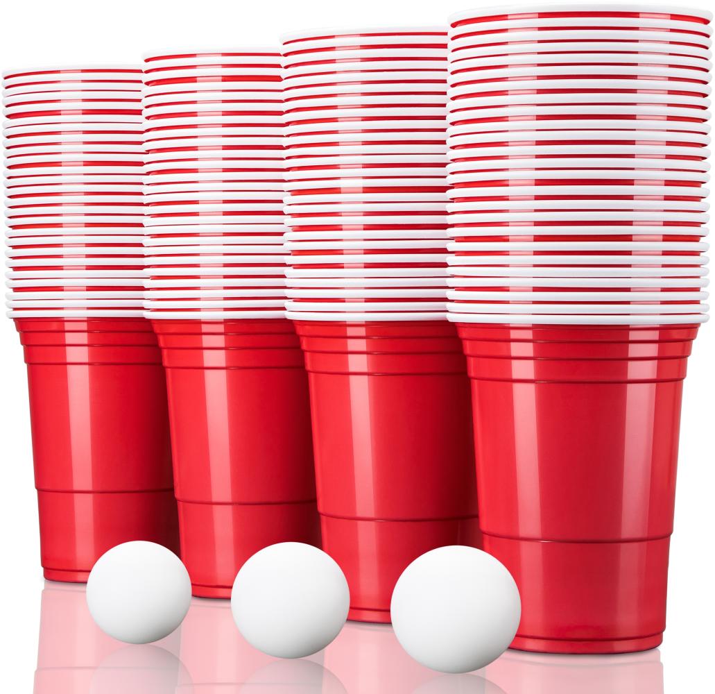 TRESKO Partybecher, 100 Stück, 6 Bälle, Polypropylen rot, 473 ml Bild 1