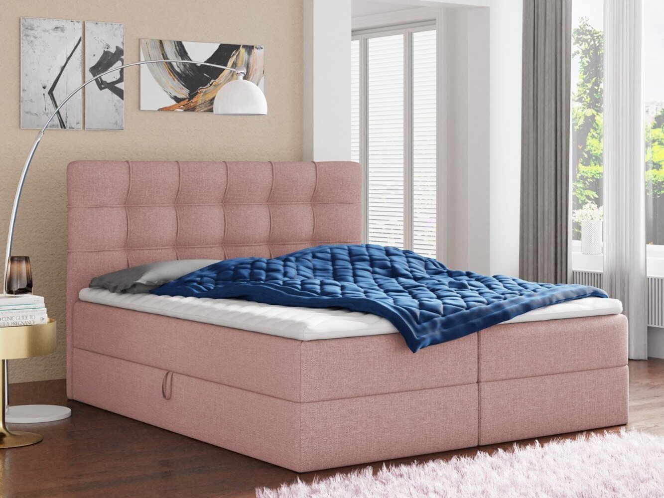 Boxspringbett Best mit 2 Bettkästen, Doppelbett mit Bonell-Matratze und Topper, Polsterbett, Bett (Pink (Inari 52), 140 x 200 cm) Bild 1