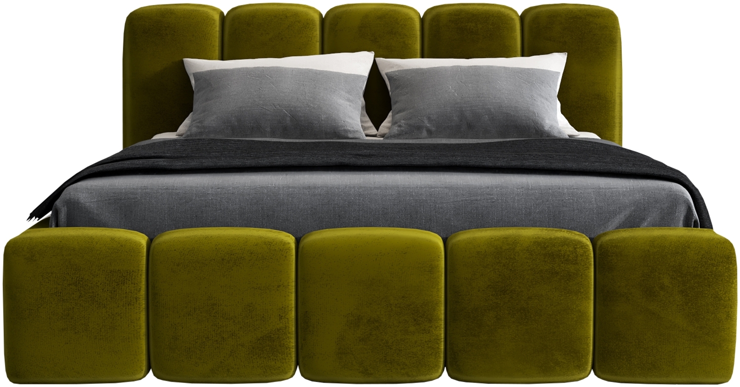 A&J MöbelLand 'Sonic' Polsterbett, Polyester, Olive, 140 x 200, mit Matratze, mit Lattenrost, mit Bettkasten Bild 1