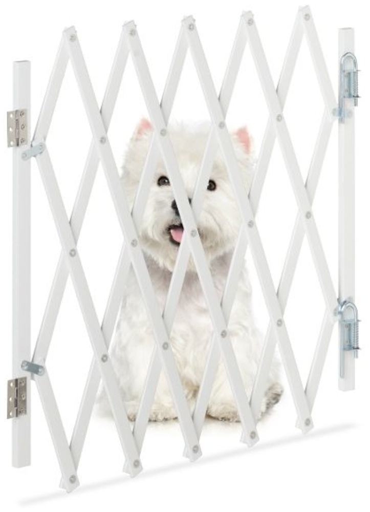 Relaxdays Hundeabsperrgitter, Bambus weiß, Breite 17-96 cm x Höhe 48,5-60 cm, Weiß Bild 1