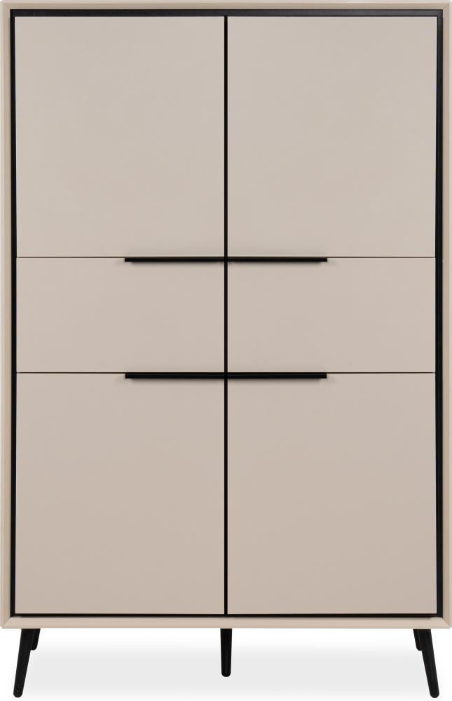Finori Arona 53A Highboard, sand / schwarz | Highboard für Wohnzimmer | Maß: B x H x T ca. 90 x 140 x 38 cm | Highboard mit 4 Türen und 2 Schubkästen Bild 1