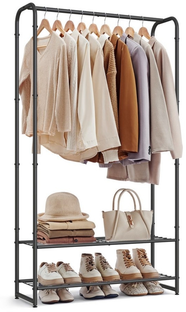 SONGMICS Kleiderständer, offener Kleiderschrank, Kleiderstange, Garderobenständer mit Ablagen, Garderobe aus Metall, freistehend Bild 1
