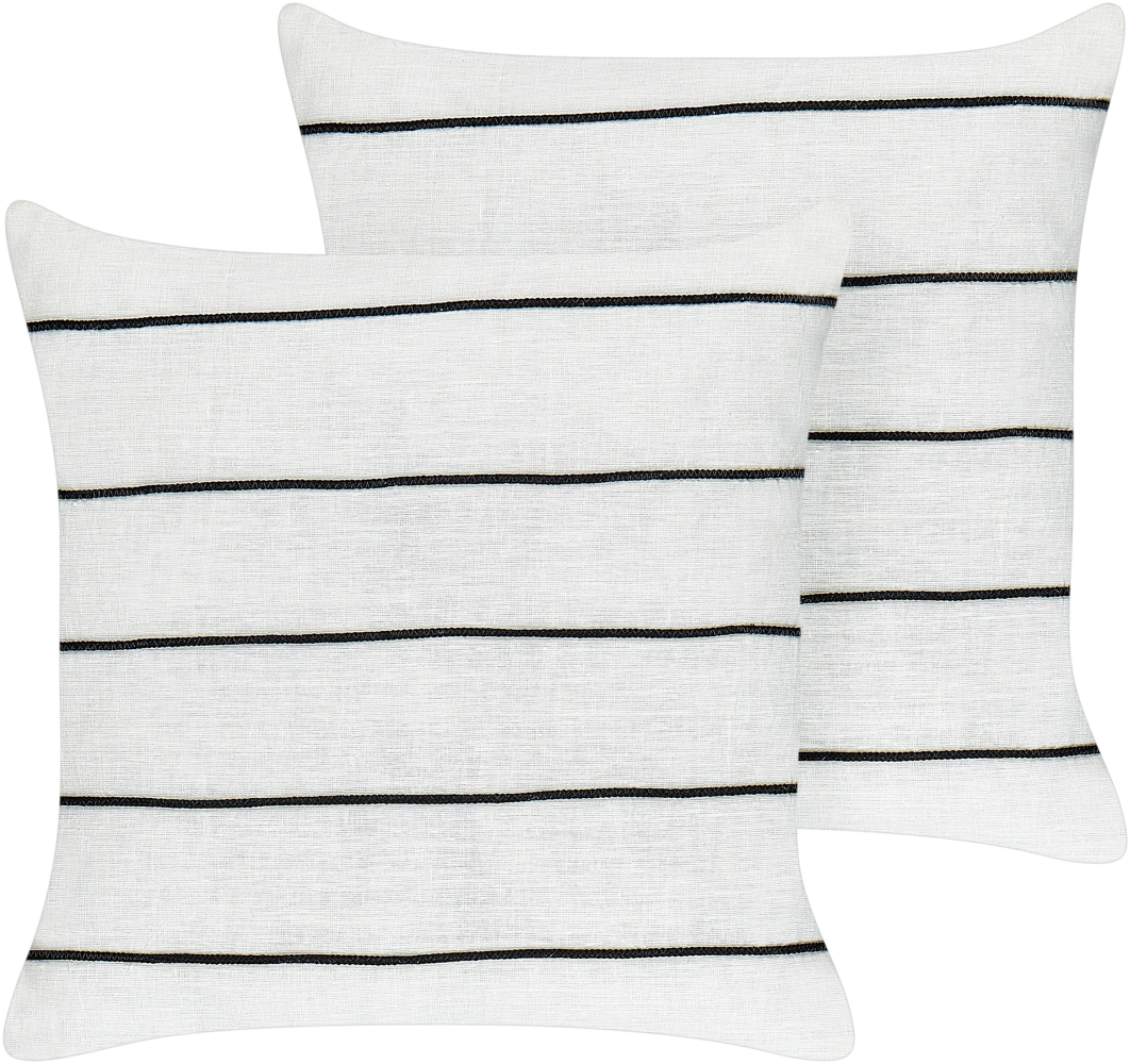 Beliani 'MILAS' Kissen 2er Set mit Streifenmuster, Weiß / Schwarz, 50x50 cm Bild 1