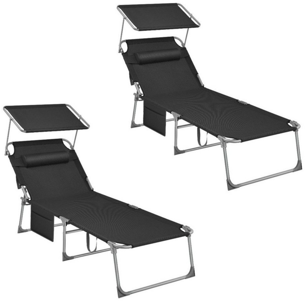 Songmics Gartenliege klappbar, mit Kopfstütze und verstellbarer Rückenlehne, 2x Sonnenliege, mit Seitentasche, Schwarz, 71 x 200 x 38 cm Bild 1