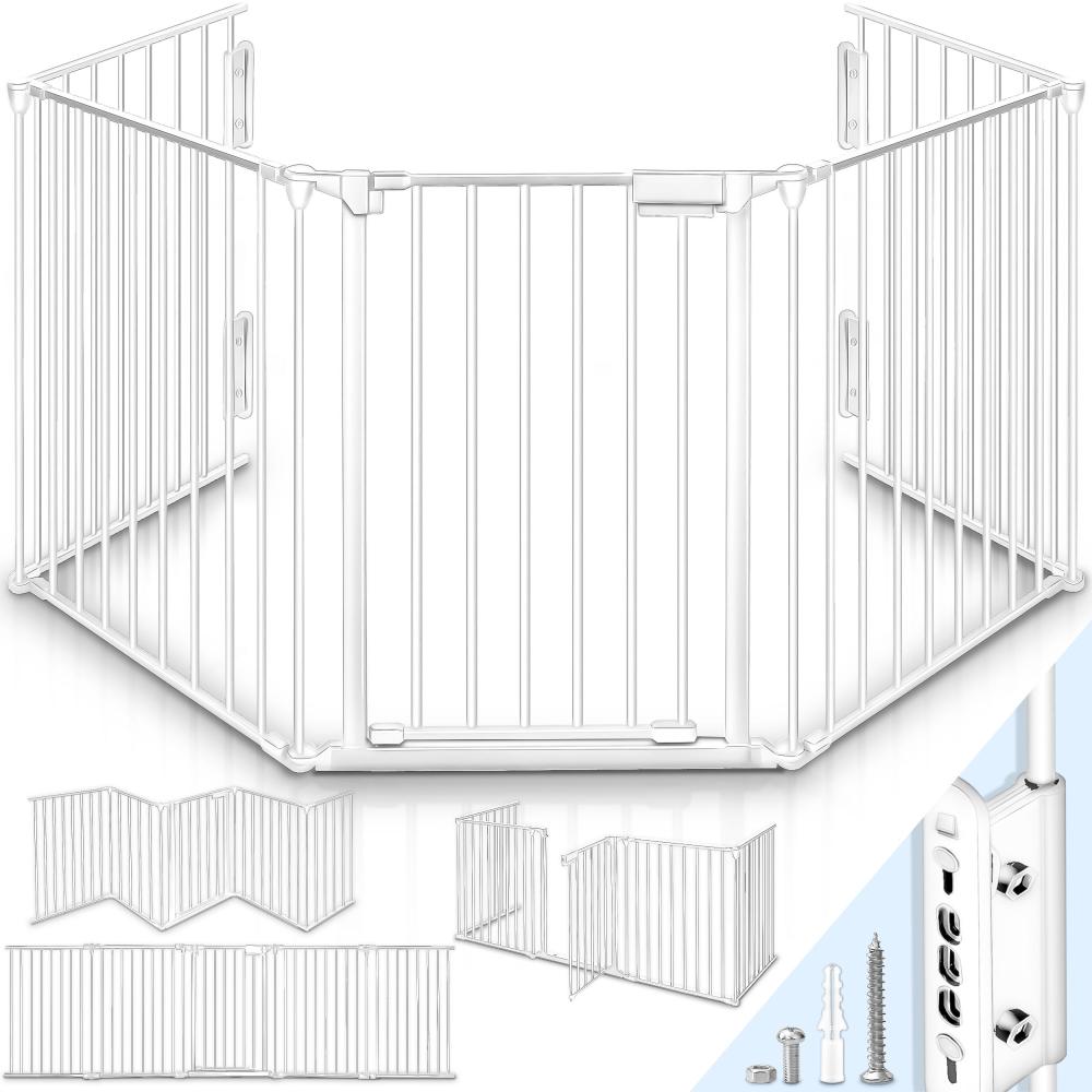 KIDUKU Kaminschutzgitter, Baby Absperrgitter, Ofenschutzgitter. Laufstall, Türschutzgitter, Weiß, 300 cm Bild 1