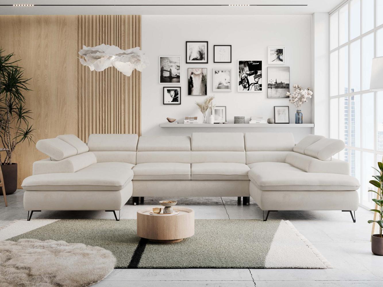 Mks Möbel 'Peter U' Wohnlandschaft mit Bettkasten, Bettfunktion & einstellbaren Kopfstützen, Creme, Mikrofaser Bild 1