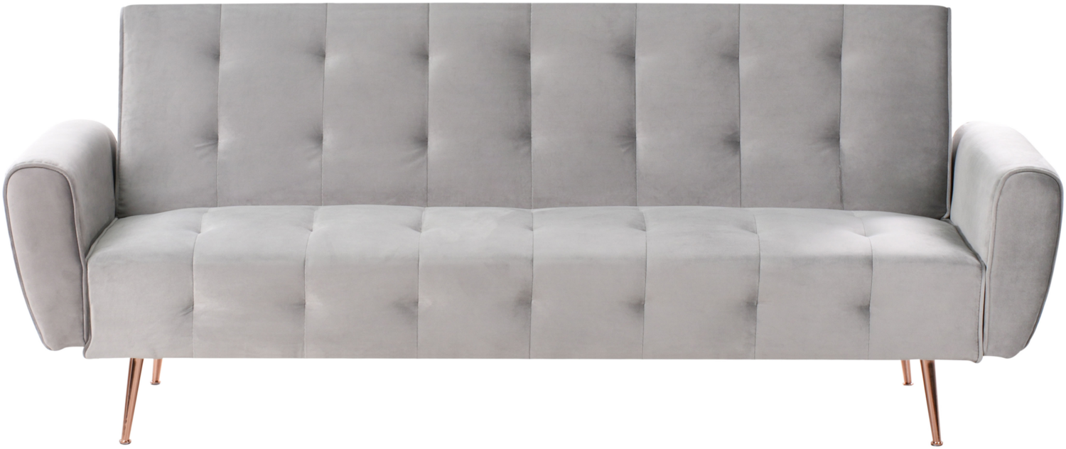 beliani 'SELNES' Schlafsofa, 3-Sitzer, Samtstoff, Grau, 85 x 84 x 212 cm Bild 1