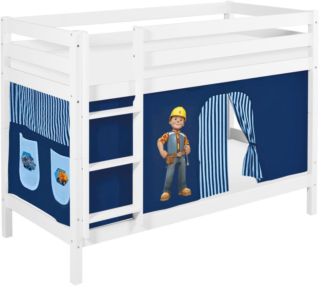 Lilokids 'Jelle' Etagenbett 90x200 cm, Bob der Baumeister, Kiefer massiv, mit Vorhang und Lattenroste Bild 1