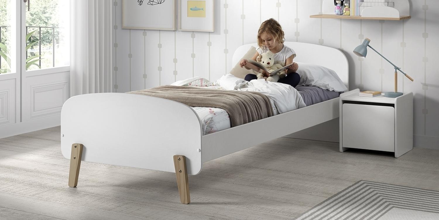 Einzelbett Kiddy 90x200 cm Nachtkonsole MDF Weiß Bild 1