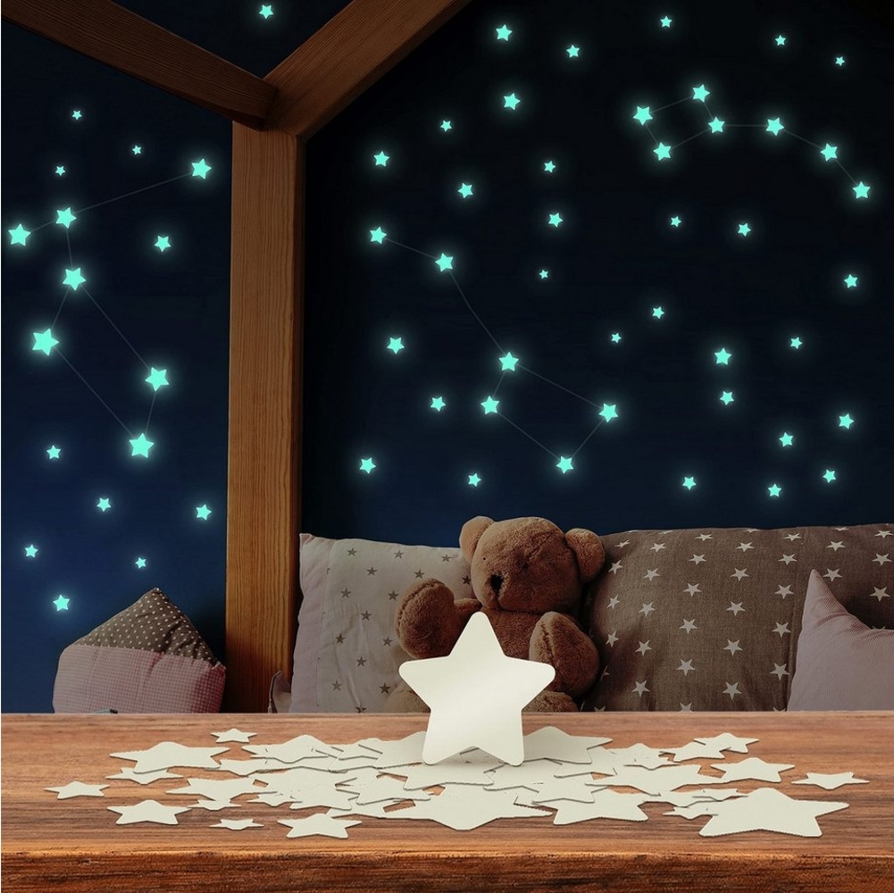 lilimaus Wandsticker Leuchtsterne für Kinderzimmer - Selbstklebende Wandtattoos (100 St), Verwandeln Sie das Kinderzimmer in einen leuchtenden Sternenhimmel. Bild 1