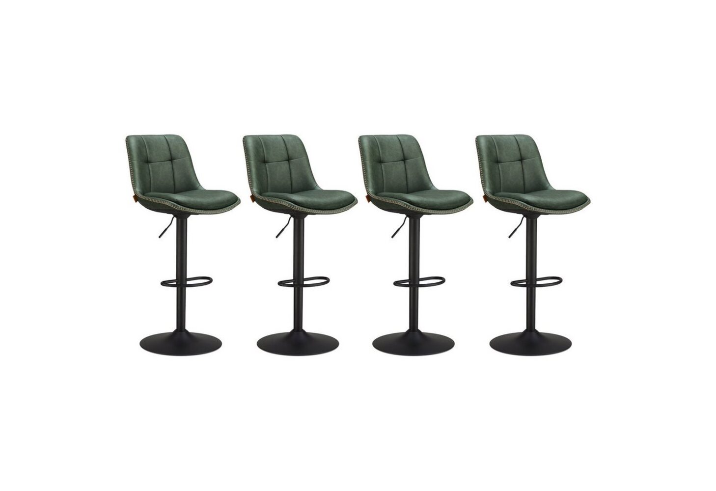 Vasagle Barhocker 4er Set, Barstühle höhenverstellbar, drehbare Küchenhocker, gesteppter PU-Bezug, mit Rückenlehne und Fußstütze, Esszimmer, Theke, Stahl, waldgrün LJBDE295C01 Bild 1