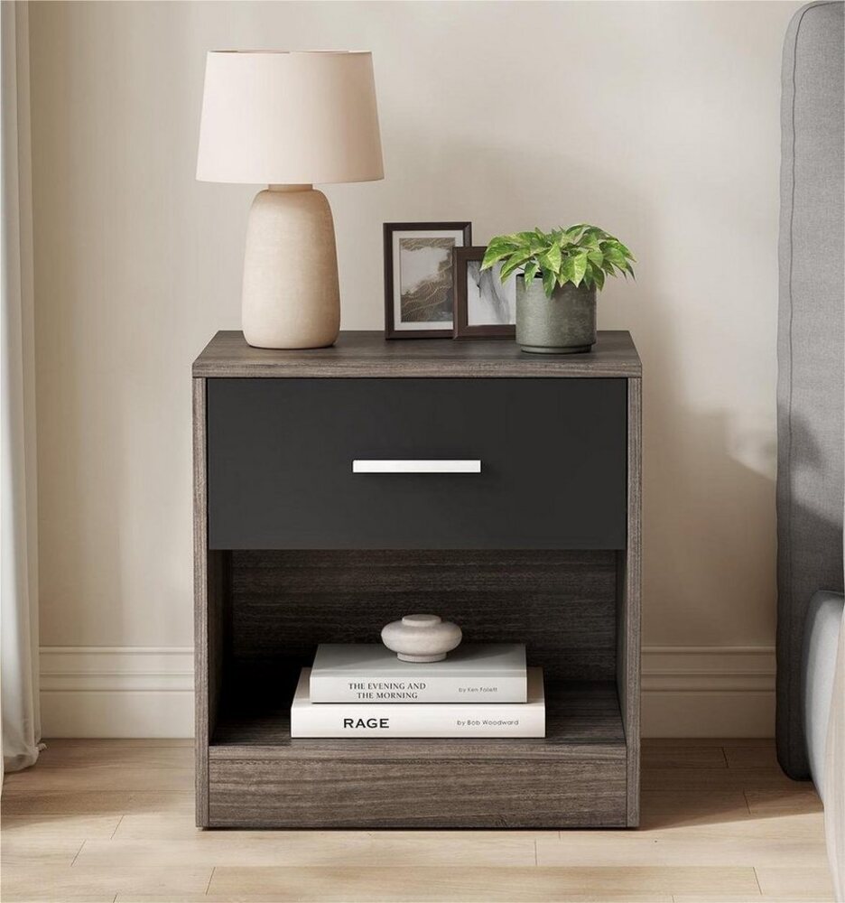 Vasagle Nachttisch, Beistelltisch, mit Schublade, Griff, offenes Fach, Couchtisch, für Schlafzimmer, Wohnzimmer, Kastanienbraun-Tintenschwarz Bild 1