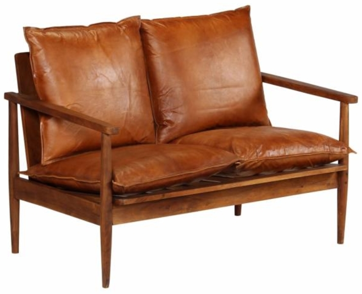 vidaXL 2-Sitzer-Sofa Echtleder Akazienholz Braun 246482 Bild 1