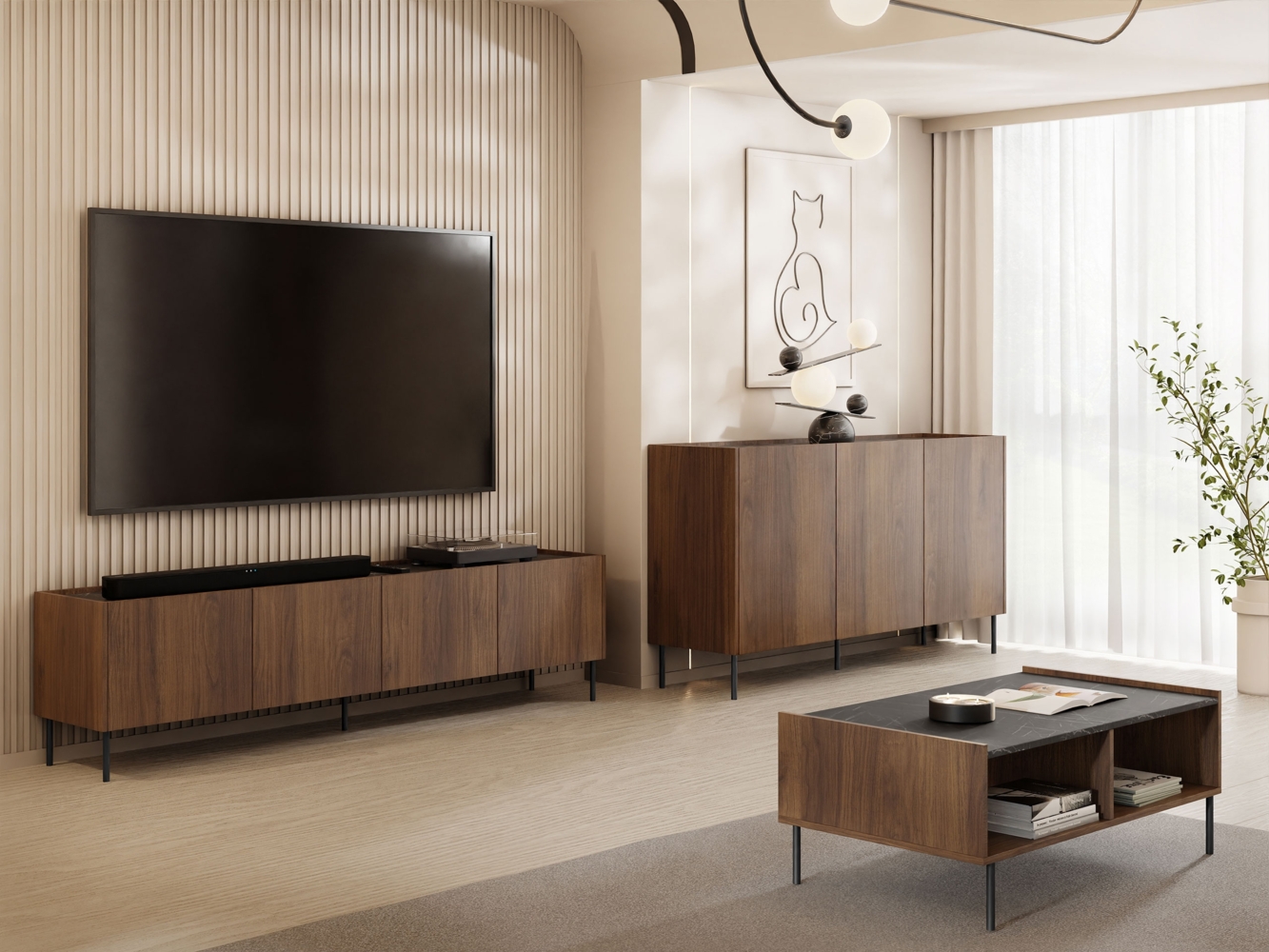 Mirjan24 'Tewos' Wohnzimmer-Set, Laminatplatte Nuss/Schwarz Bild 1