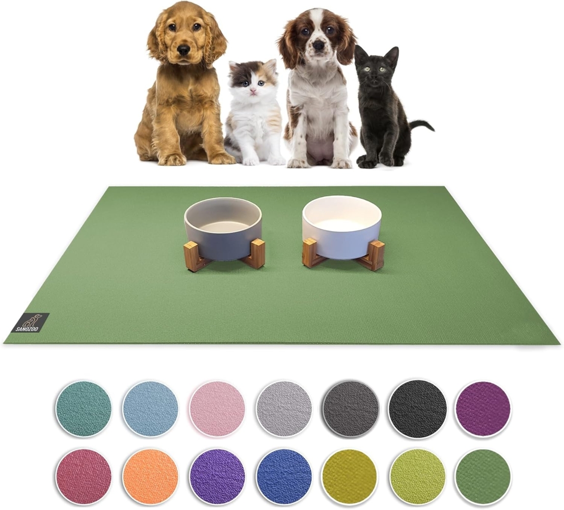 SanoZoo® - Napfunterlage, Öko-TEX - Made in Germany - rutschfeste Futtermatte für Hunde & Katzen, 40x60 cm Olivgrün Bild 1