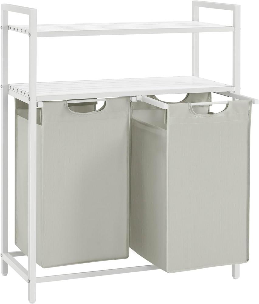 Vasagle Wäschekorb mit 2 Fächern und Ablagen, schwarz-weiß, pro Tasche 46 Liter Bild 1