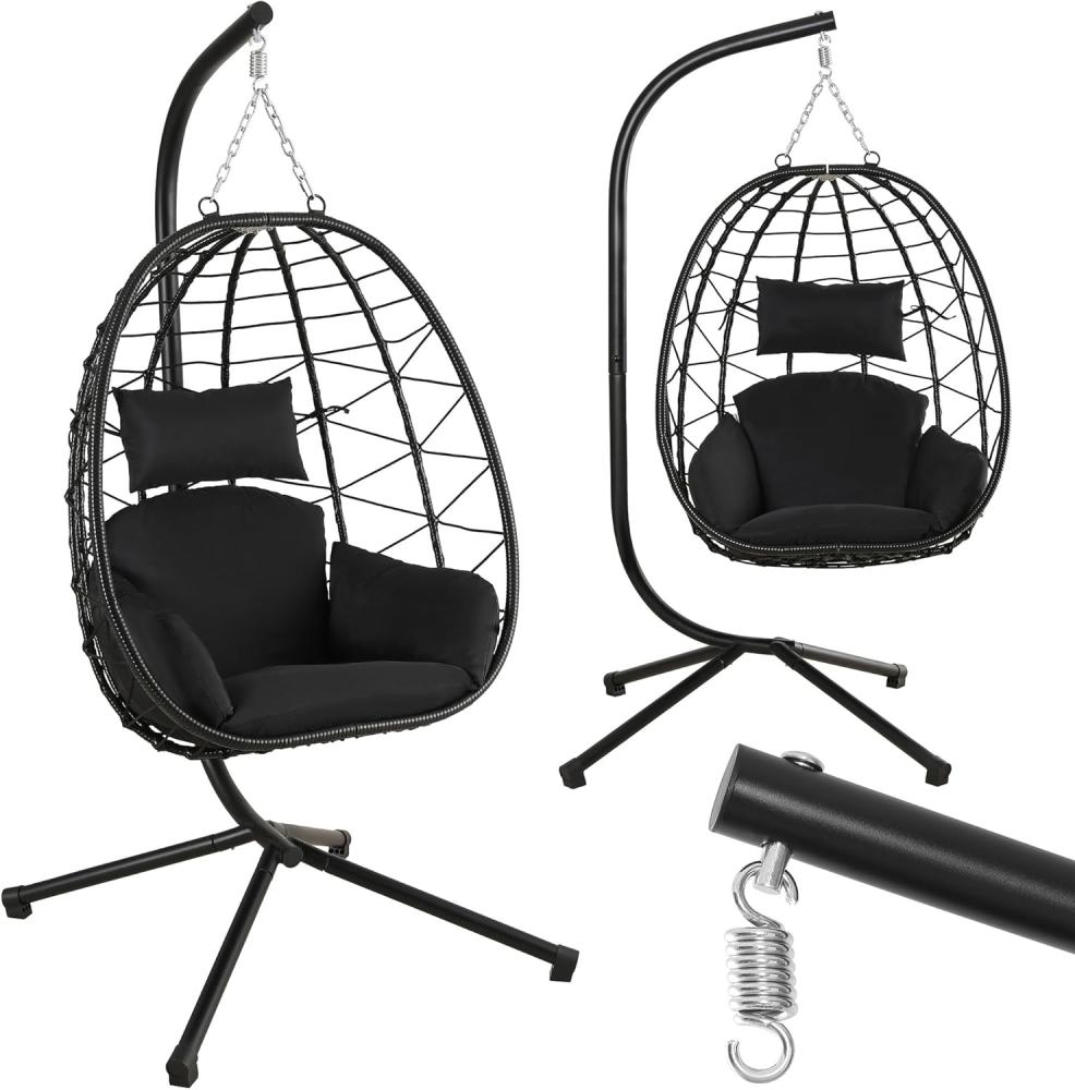 Makika Hängesessel mit Gestell, höhenverstellbar aus Polyrattan, Schwarz, 95 x 93 x 197 cm Bild 1