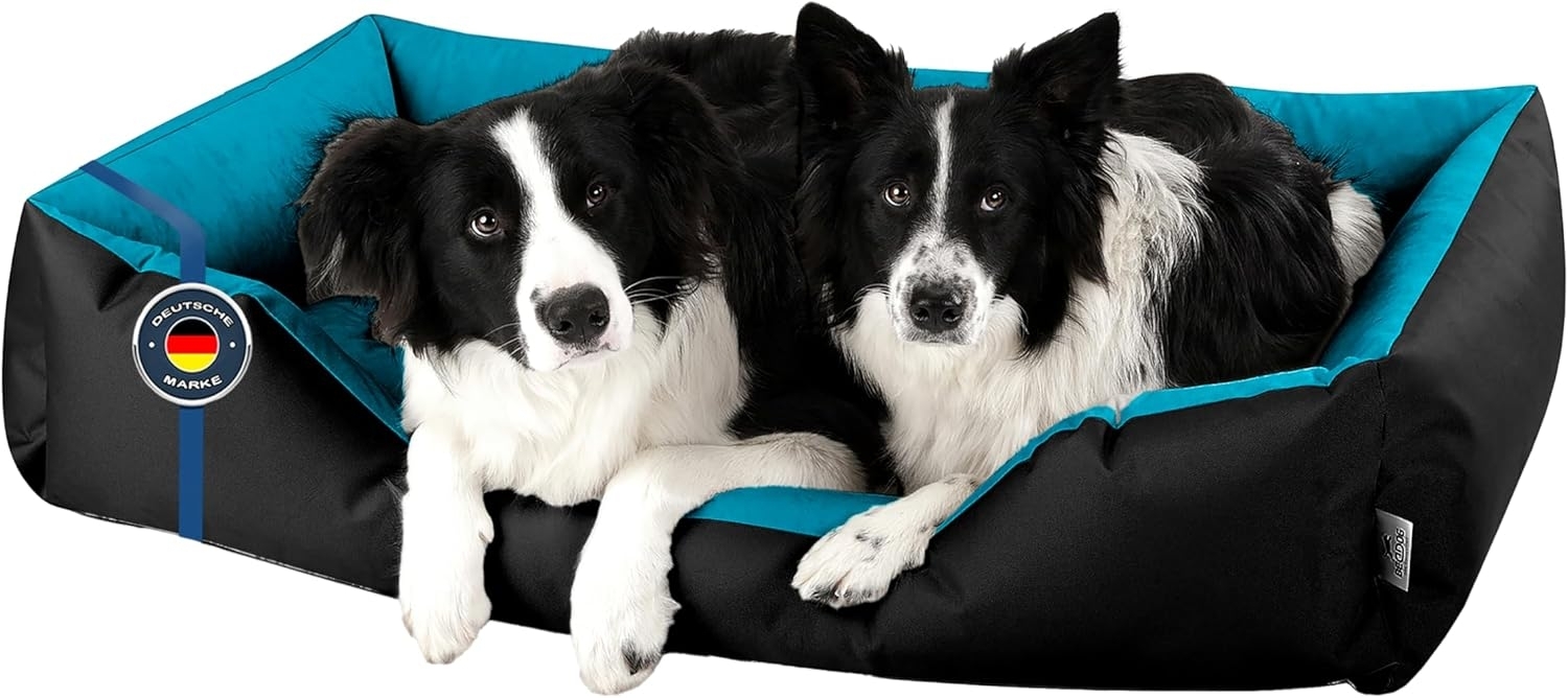 BedDog 'LUPI' Hundebett, waschbar, mit Rand, Cordura / Microfaser-Velours, BLUE-SKY (schwarz/blau), L 120 x B 85 x H 23 cm Bild 1
