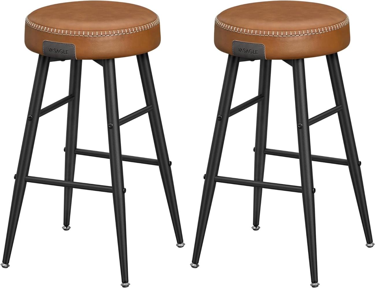 Vasagle ECHO Kollektion Barhocker, 2er Set, Barstuhl, Küchenstuhl, Kunstleder, 63 cm hoch, für Küche, Esszimmer, einfacher Aufbau, karamellbraun CBL080K01 Bild 1