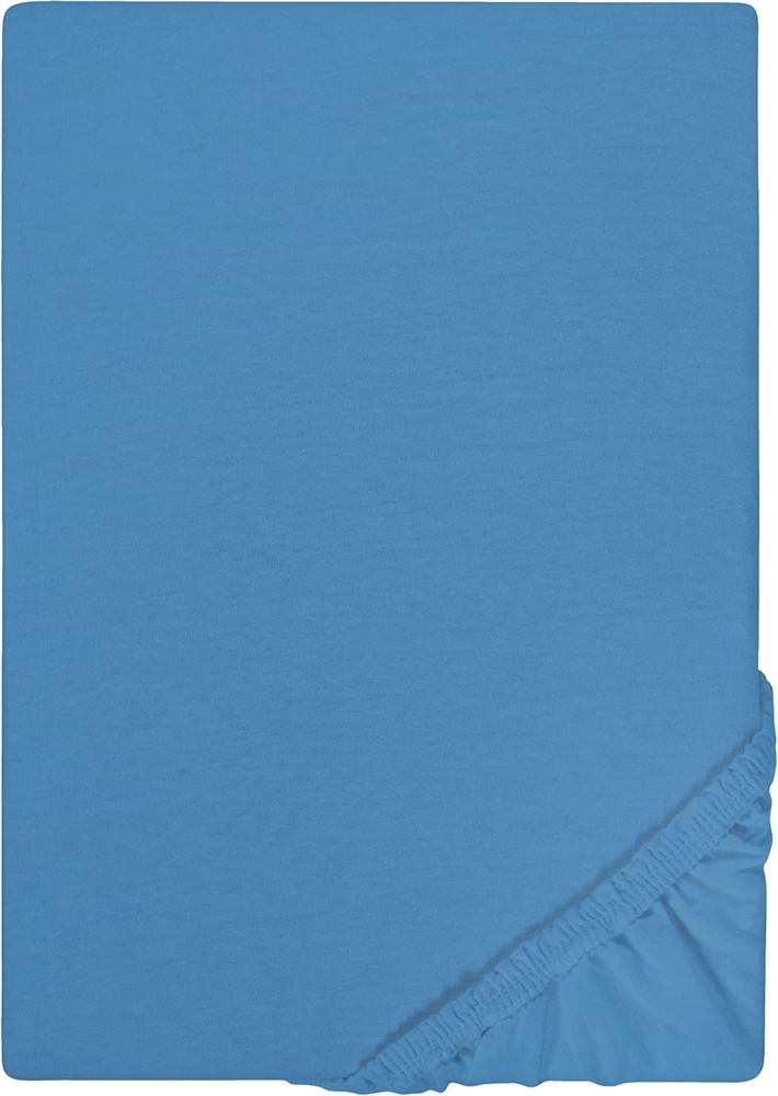 Biberna Jersey-Spannbetttuch, 100 % Baumwolle, Azurblau, 1x 90x190 cm - 100x200 cm Bild 1