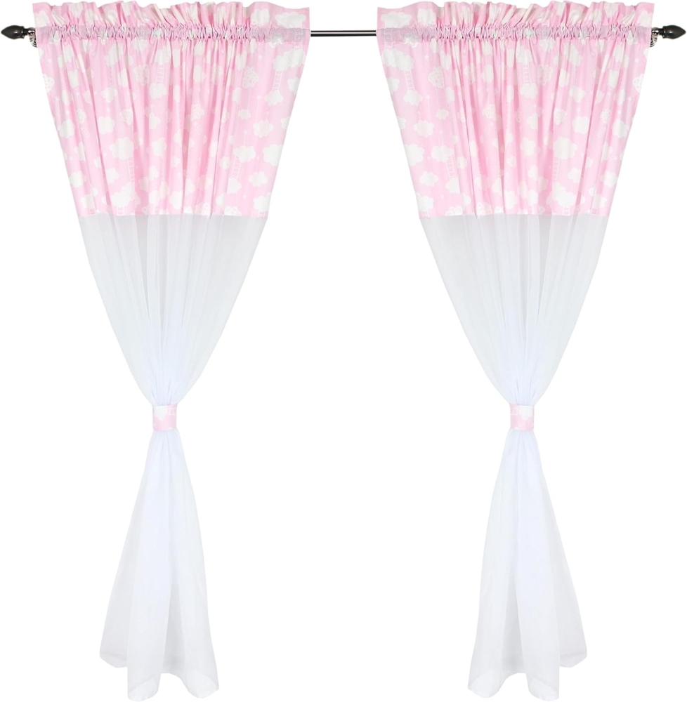 TupTam Kinderzimmer Voile Vorhänge mit Tunnelzug Set, Wolken Rosa, 140x160 cm Bild 1
