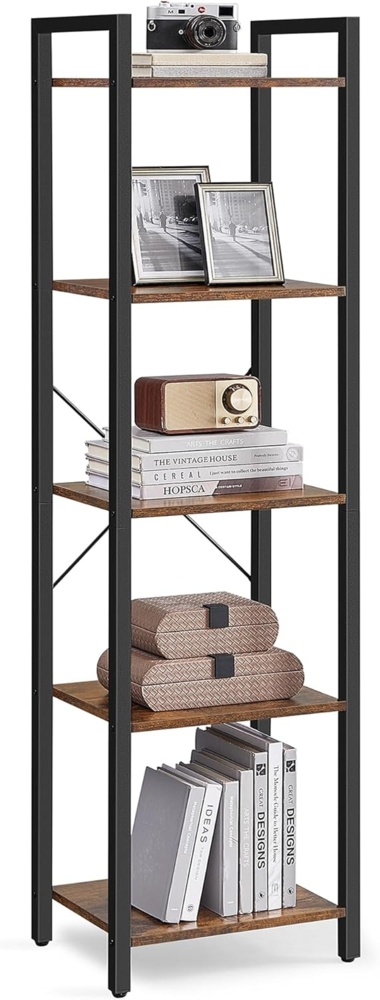 Vasagle Bücherregal mit 5 Ebenen, Spanplatte / Stahl vintagebraun-schwarz, 40 x 30 x 153 cm Bild 1