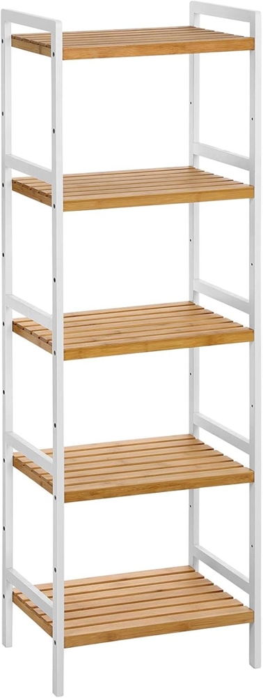 Songmics Bambus Regal mit 5 Ablagen, Bambus Natur/ Weiß, BCB75WN, 45 x 31,5 x 142 cm Bild 1