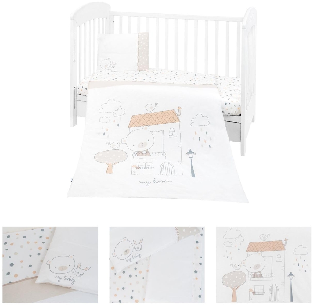 Kikkaboo Bettwäsche My Teddy 3-teilig Decke 135x95 cm Kissen 45x35 cm Laken weiß Bild 1