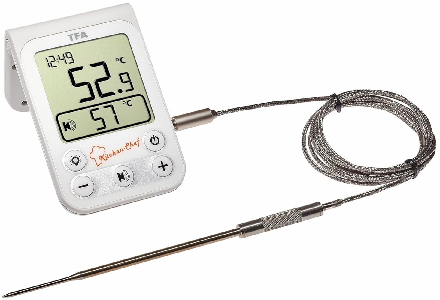TFA Dostmann 'Küchen-Chef' digitales Grill- & Bratenthermometer, mit Hintergrundbeleuchtung, Kunststoff, L 85 x B 30 x H 225 mm, weiß Bild 1