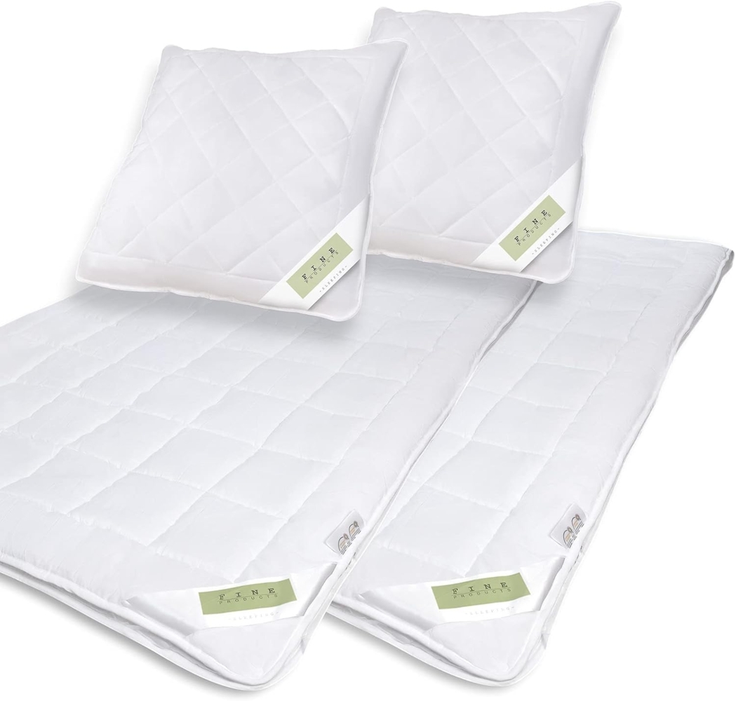 Julido 4-Jahreszeiten Komplettset 2xDecke 135x200 cm 2xKissen 80x80 cm Deckenfüllung 550+800g Kissenfüllung 800g Steppbett mit Druckknöpfen Ganzjahres-Bett Zudecke Kopfkissen Bild 1