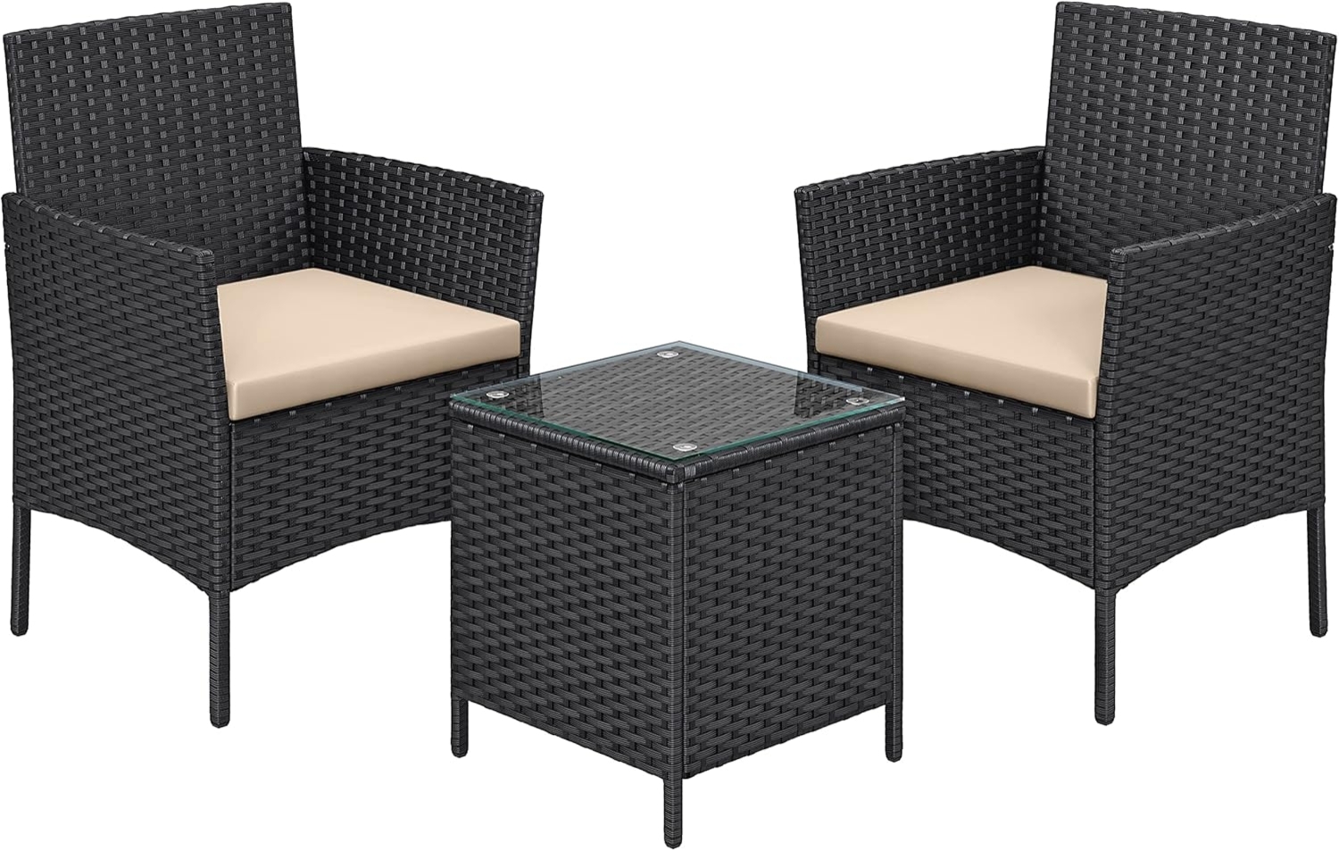 Balkonmöbel, Gartenmöbel-Set aus PE-Polyrattan, Tisch und 2 Stühle, Schwarz-Taupe Bild 1