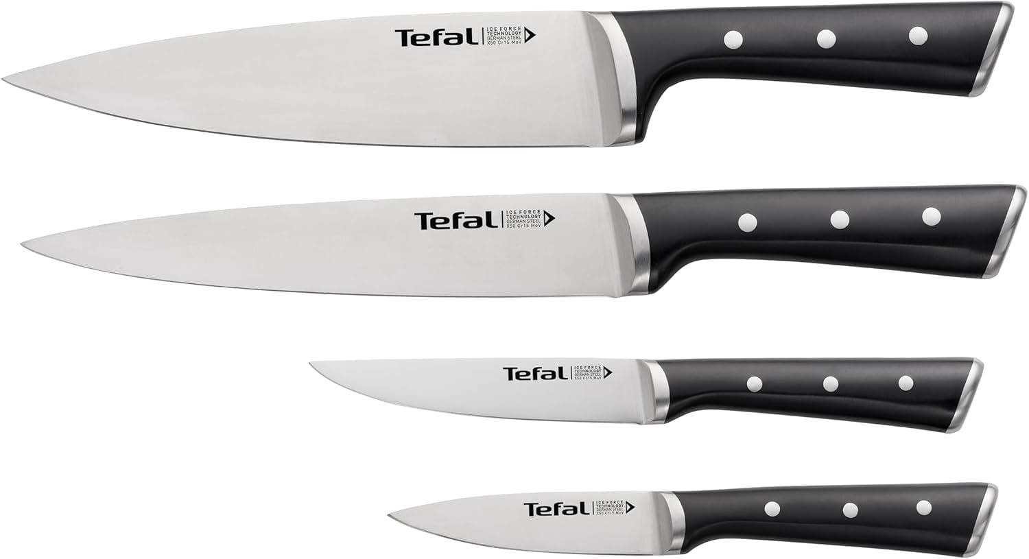 Tefal 'K2324S75 Ice Force' 4-teiliges Messer-Set, Edelstahl schwarz, 9 cm / 11 cm / 20 cm / 20 cm Bild 1