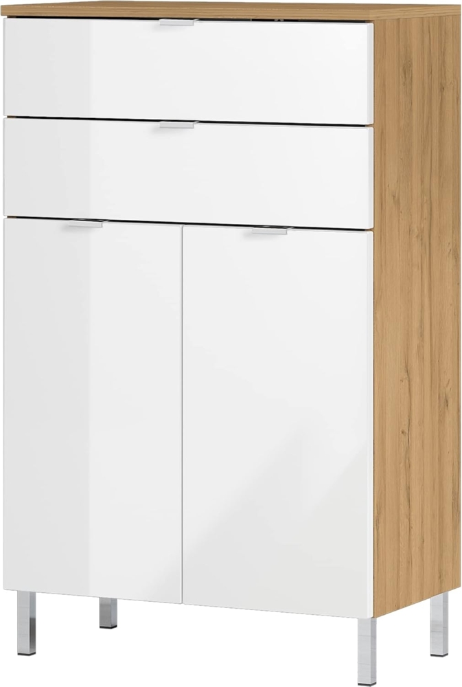 Germania Kommode 8531-552 GW-MAURESA, in grandson-Eiche-Nb. /weiß, Fronten in Hochglanz, zwei Schubkästen, 60 x 97 x 34 cm (BxHxT) Bild 1