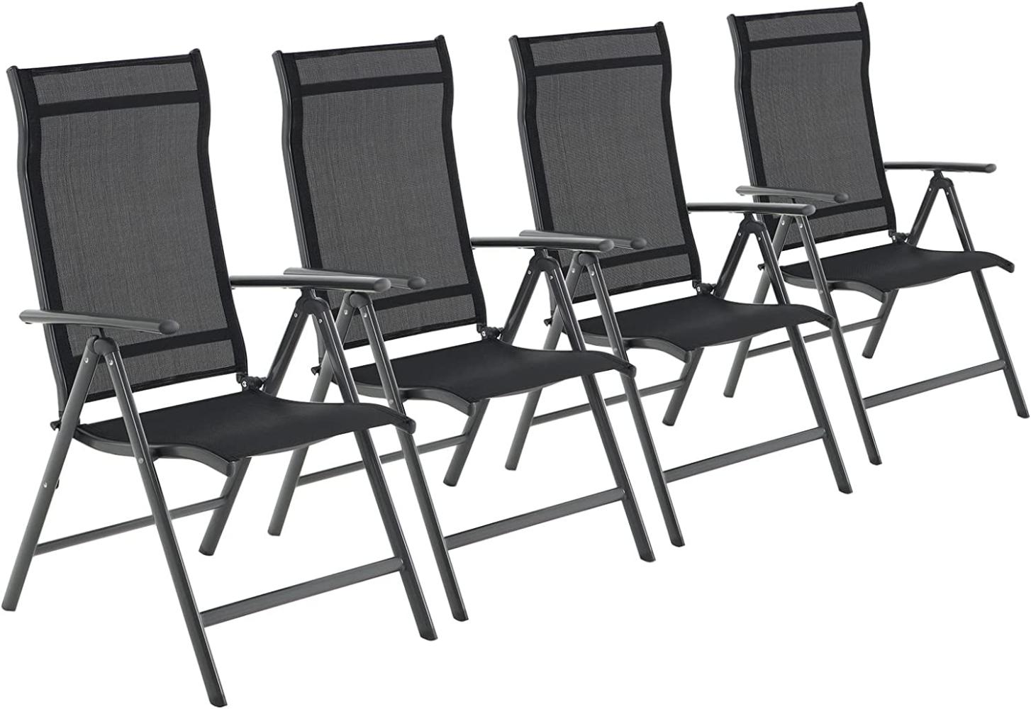 Songmics Gartenstuhl, 4 Stück, klappbar, Rückenlehne 8-stufig verstellbar, Aluminium / Kunstfasergewebe, 56 x 70 x 106 cm, Schwarz Bild 1