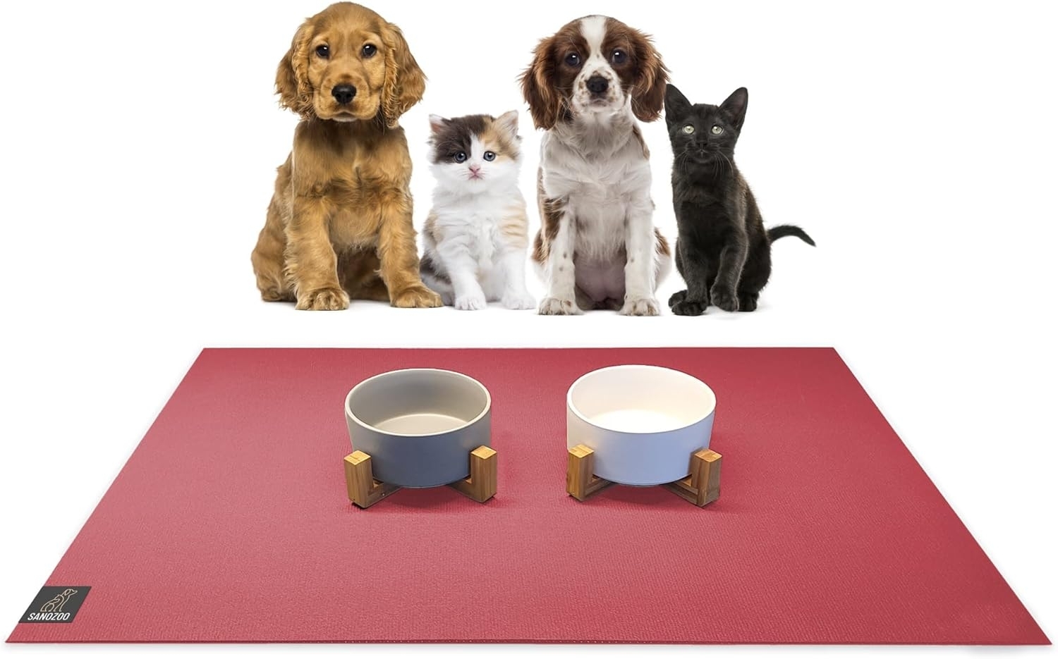 SanoZoo® Napfunterlage - Öko-TEX - Made in Germany - rutschfeste Futtermatte für Hunde & Katzen 80x140 cm Rot, wasserfest Bild 1