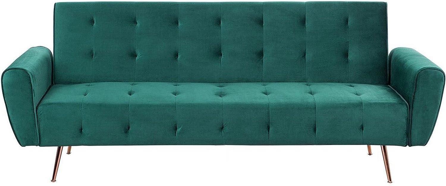 beliani 'SELNES' Schlafsofa, 3-Sitzer, Samtstoff, Smaragdgrün, 85 x 84 x 212 cm Bild 1