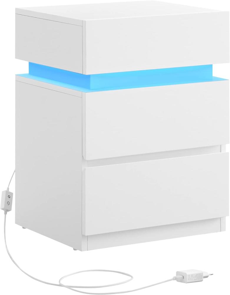 Vasagle Nachttisch mit LED-Beleuchtung, Beistelltisch, einstellbare Farben, Sofatisch mit 3 Schubladen, Nachtschrank für Schlafzimmer, Wohnzimmer, modern, 35 x 40 x 55 cm, weiß Bild 1