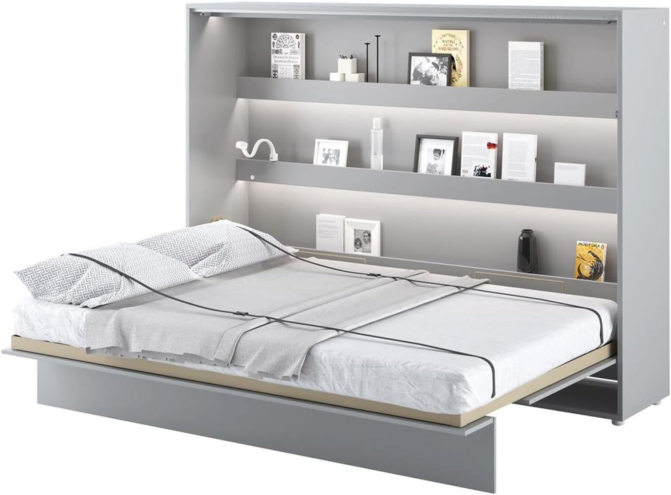 MEBLINI Schrankbett Bed Concept - BC-04 - 140x200cm Horizontal - Grau Matt - Wandbett mit Lattenrost - Klappbett mit Schrank - Wandklappbett - Murphy Bed - Bettschrank Bild 1