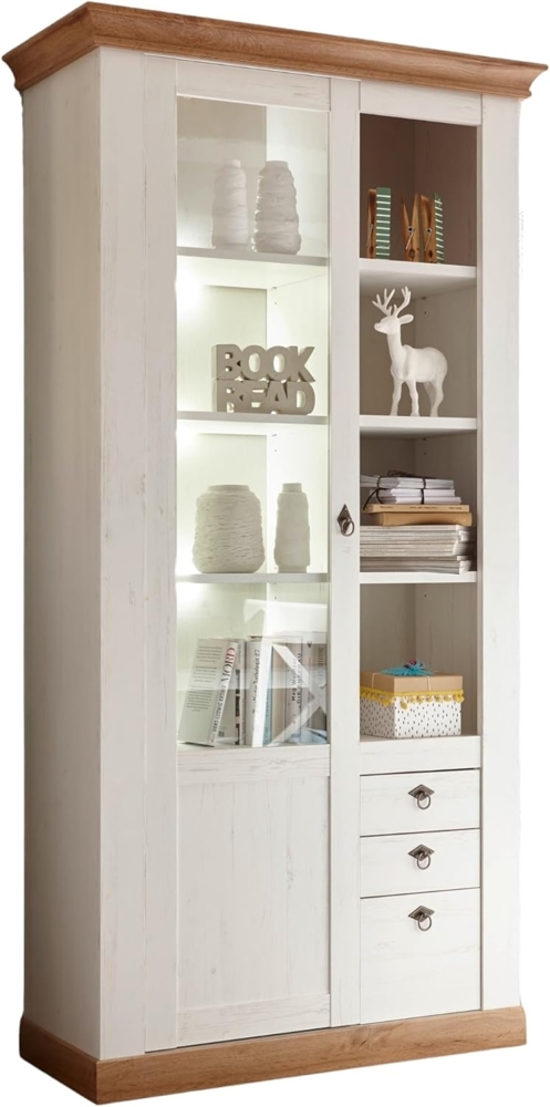 Vitrine Hemsby in weiß Pinie / Eiche Landhaus 102 x 204 cm Bild 1