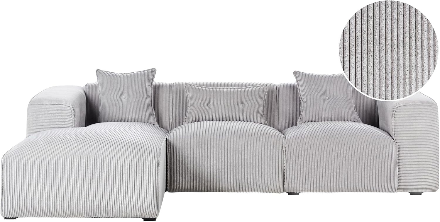 3-Sitzer Ecksofa Cord hellgrau rechtsseitig DOLVA Bild 1
