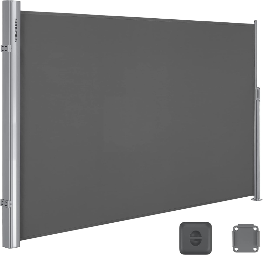 Songmics Seitenmarkise, 160x400 cm (H x L), Sichtschutz, Sonnenschutz, Seitenrollo, für Balkon, Terrasse, Garten, Grau Bild 1