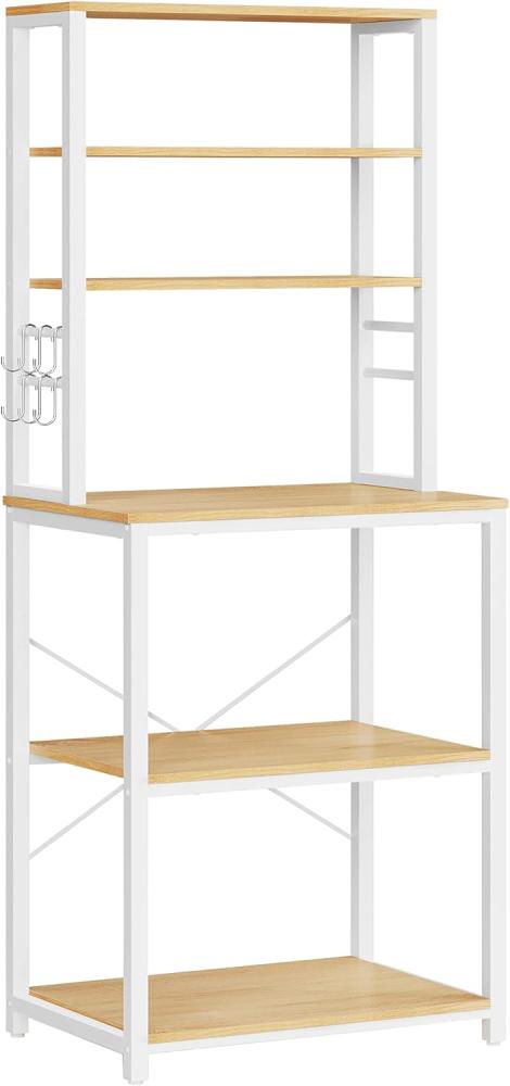 Vasagle Küchenregal, Standregal mit Ablagen, mit 6 Haken und Metallrahmen, stehend, 6 Regalebenen für Mikrowelle, Stahlrahmen, Industrie-Design, 40 x 60 x 167 cm, eichenfarben-weiß Bild 1