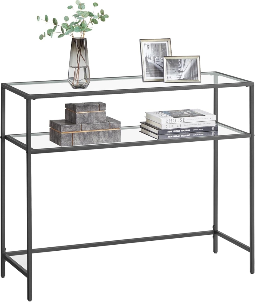 Songmics 'Vasagle' Konsolentisch mit 2 Ablagen, verstellbare Füße, Hartglas/Metallgestell schwarz, 100 x 35 x 80 cm Bild 1