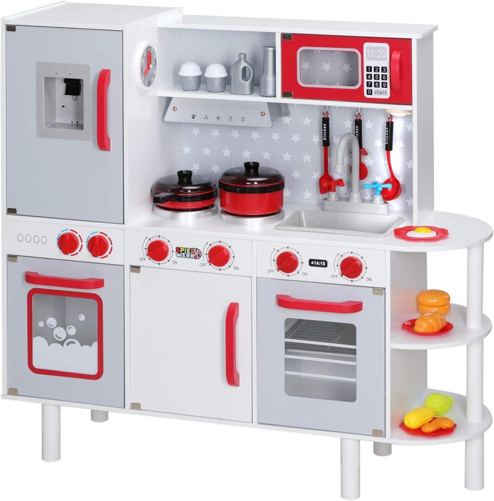 Spielwerk 'Junior Chef' Kinderküche mit Mikrowelle, Backofen und & 38 Zubehör, Holz weiß / grau, 91 x 33 x 100 cm Bild 1