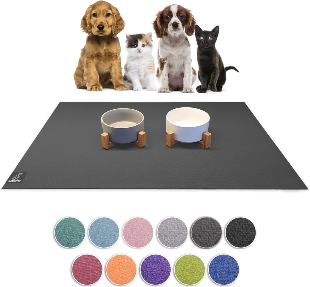 SanoZoo® Napfunterlage - Öko-TEX - Made in Germany - rutschfeste Futtermatte für Hunde & Katzen 30x40 cm Grau, wasserfest Bild 1